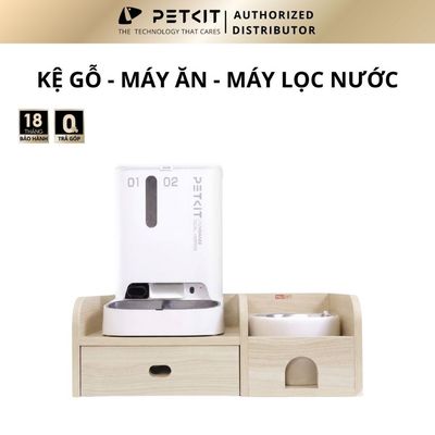 [BH 18 THÁNG] Combo Kệ Gỗ + Máy Cho Ăn Tự Động + Máy Lọc Nước Cho Chó Mèo