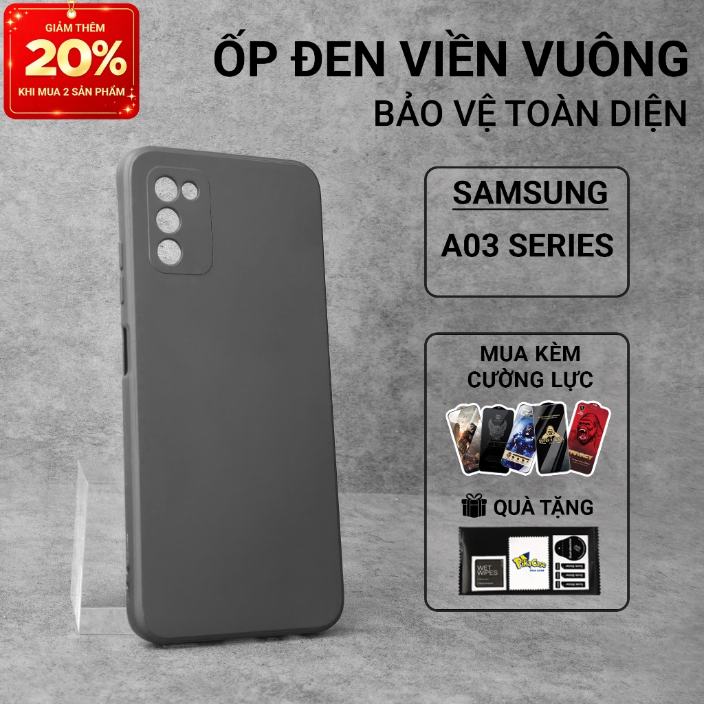 Ốp lưng Samsung A03, A03s, A03 Core Cowcase trơn màu đen | Ốp điện thoại SS galaxy dẻo bảo vệ camera
