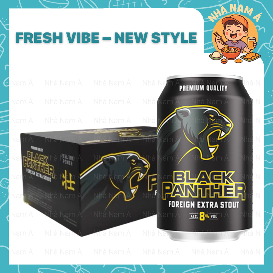 Thùng 24 Lon Bia Black Panther Foreign Extra Stout Campuchia 330ml Nồng Độ 8% Bia Đen Thơm Ngon