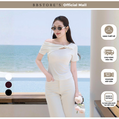 BBSTORE'S Áo Kiểu Dạo Phố Thun Xoắn Nút Thun Boa Gân Tay Lệch Vai - AAE41H