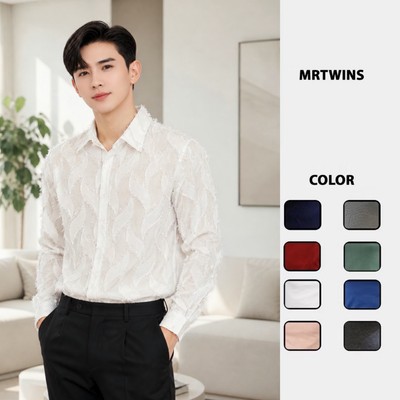 Áo Sơ Mi Nam Tay Dài Màu Hồng/Đen/Trắng Họa Tiết Chiếc Lá Thương Hiệu Mr Twins