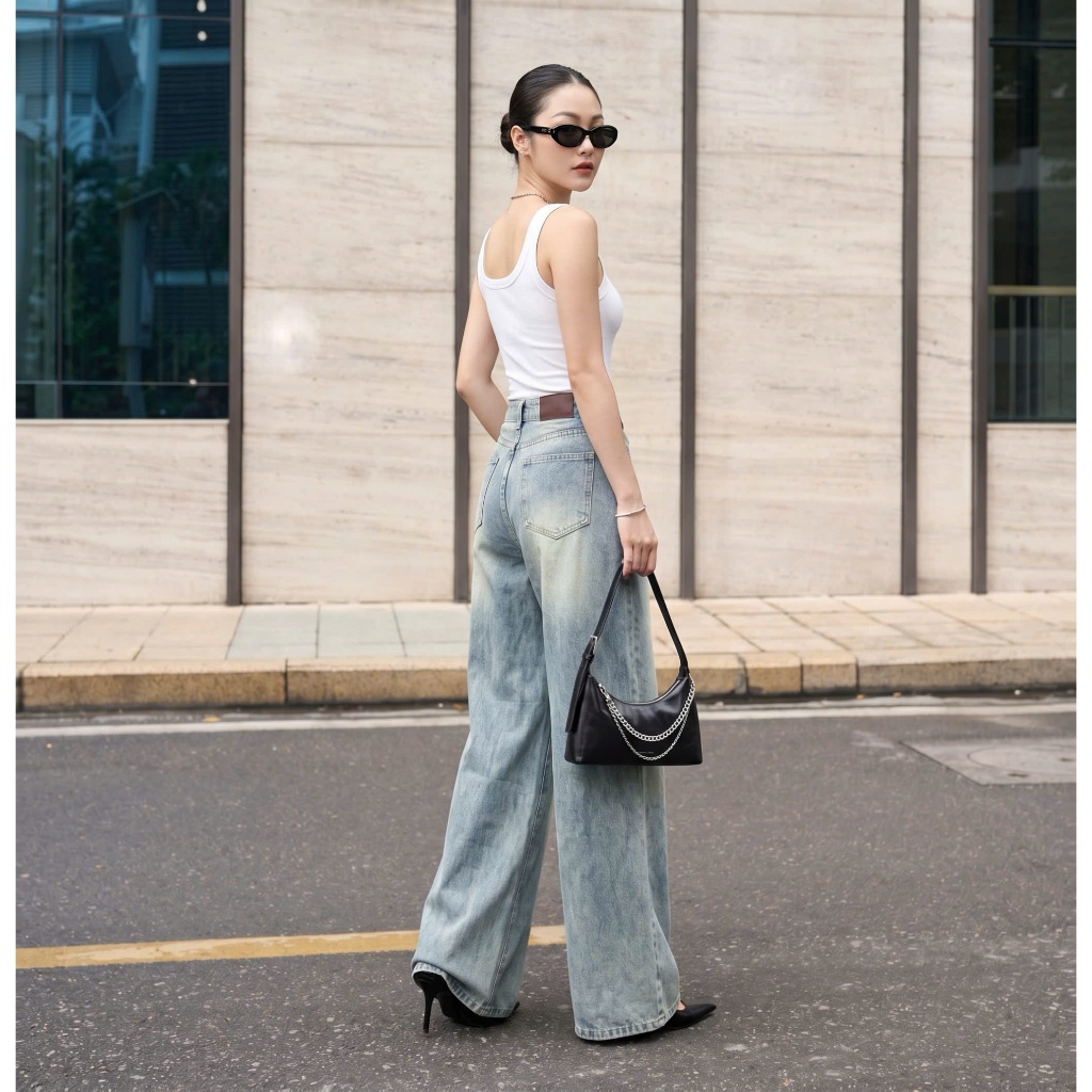 Quần jeans nữ mềm ống rộng phong cách basic form đẹp nhiều màu NARI J412 (đã cắt sẵn khuy)