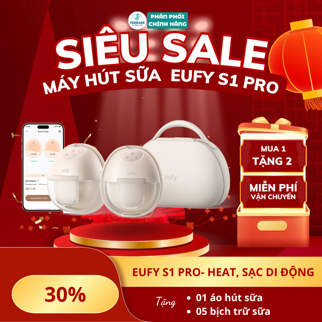 Máy hút sữa Eufy S1 Pro – Nằm hút linh hoạt, HeatFlow ấm nóng kích thích xuống sữa nhanh, hạn chế tắ