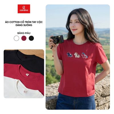 Áo phông nữ CARDINA chất liệu cotton tay cộc cổ tròn dáng suông 6ATC25