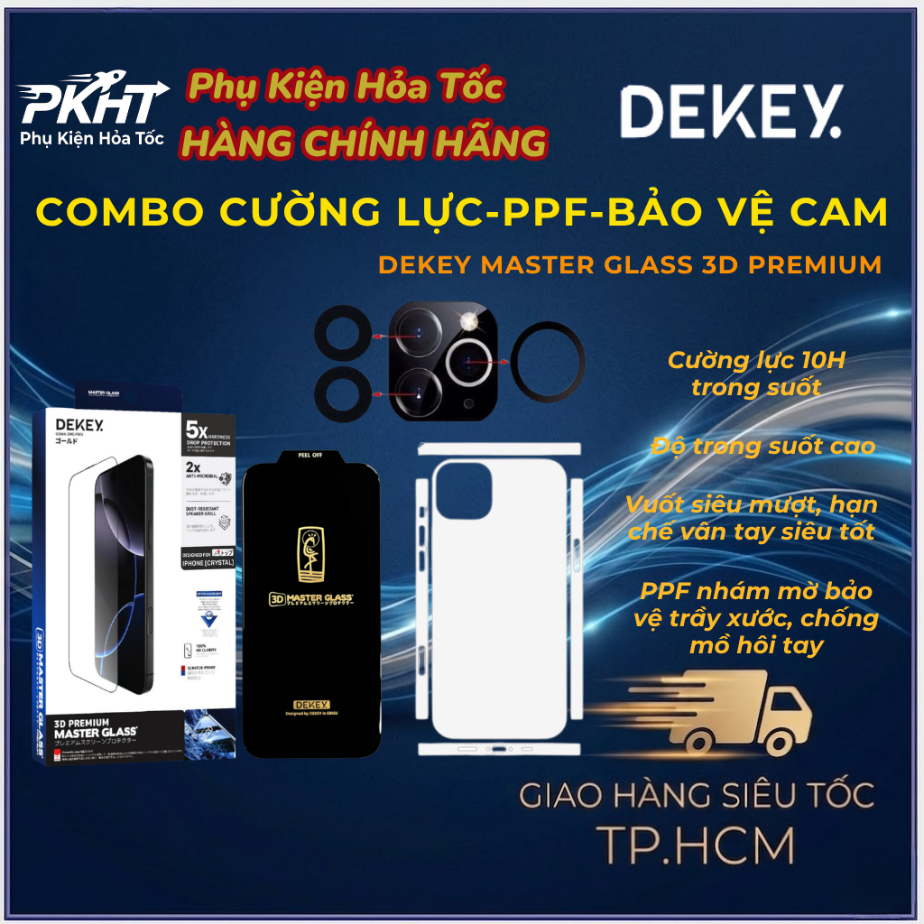 Bộ Bảo Vệ IP "Gu Ko Ốp" Mua 1 Được 5 DeKey 3D Premium Cường Lực 10H PPF Mặt Lưng & Cường Lực Camera