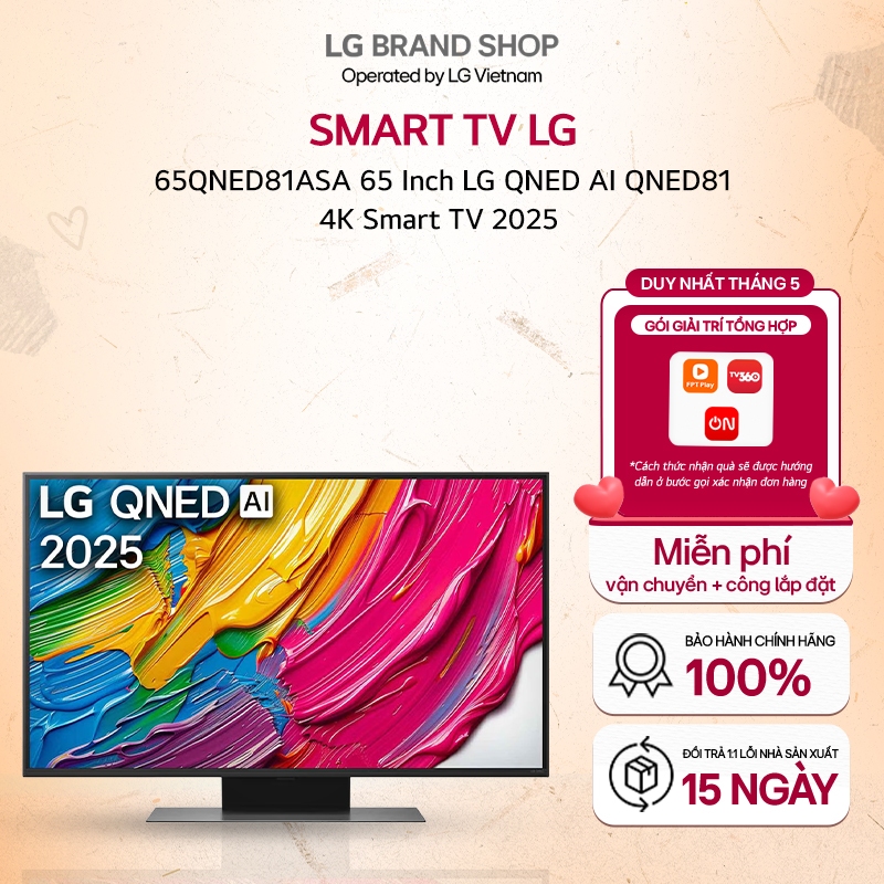 [Chỉ giao miền Nam] 65QNED81ASA - 65 Inch LG QNED AI QNED81 4K Smart TV 2025