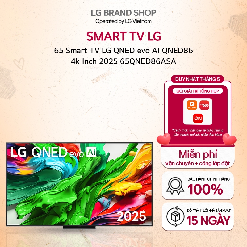 [Chỉ giao miền Nam] 65QNED86ASA - 65 Smart TV LG QNED evo AI QNED86 4k Inch 2025