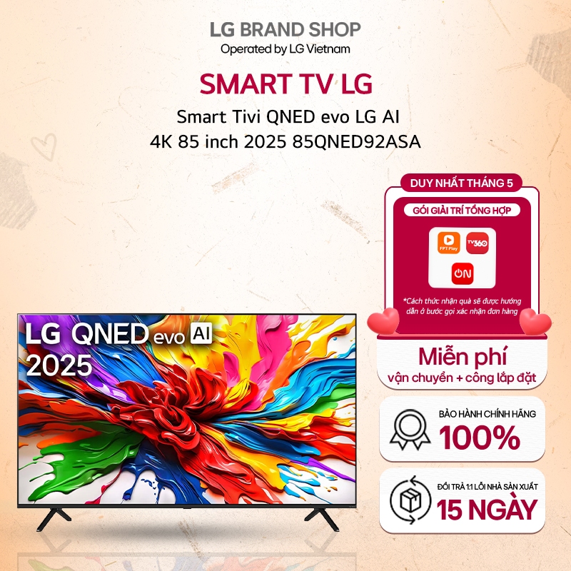 [Chỉ giao Miền Nam] - Smart Tivi QNED evo LG AI 4K 85 inch 2025 85QNED92ASA