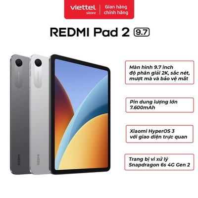 Máy Tính Bảng REDMI Pad 2 9.7 4GB + 64GB | Màn hình 9.7" | Pin Khủng 7600mAh | Snapdragon 6s 4G Gen2