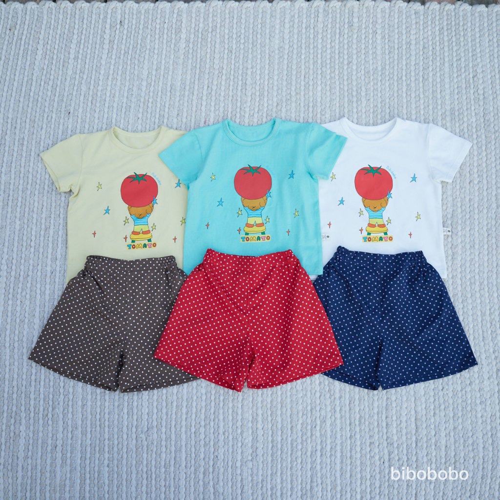 A190 Bibibobo - Hè 2026 Áo Phông In Hình Cà Chua Đáng Yêu Chất Liệu Cotton 4 Chiều Mát Mẻ Cho Bé Tra