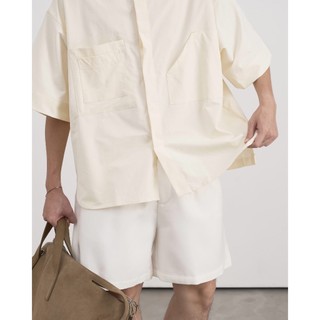 HYPNOTISM |'PATCH POCKETS SHIRT' Áo sơ mi tay ngắn 3 túi vuông form oversize chất poplin cotton dày dặn