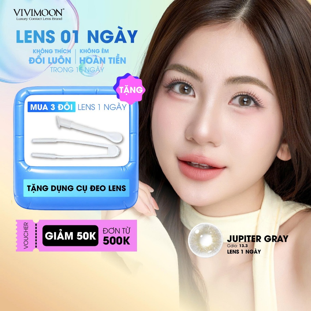 VIVIMOON lens cận 1 ngày khóa ẩm màu xám pha ánh vàng Jupiter Gray (Giá 01 chiếc/01 bên mắt)