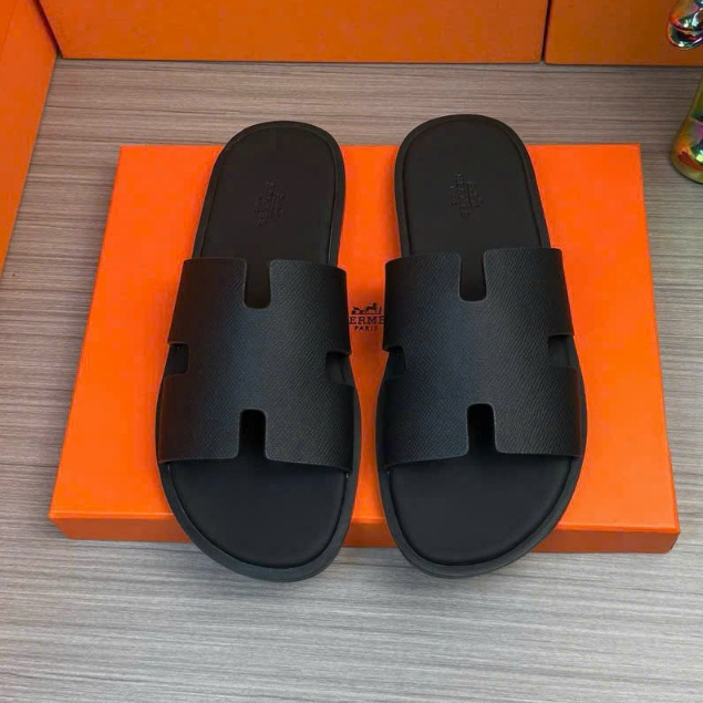[ Hỏa Tốc ]  Dép Nam Big Size Chữ H GENKI Quai Da Màu Đen Đế Cao Su Chống Trơn Trượt - Dép H