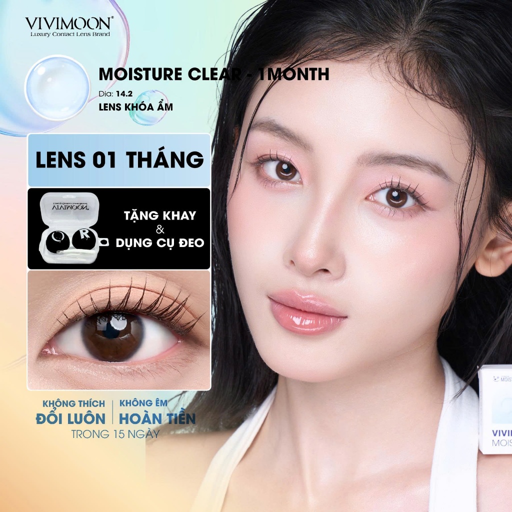 VIVIMOON lens cận 1 tháng khóa ẩm màu trong suốt tự nhiên Moisture Clear