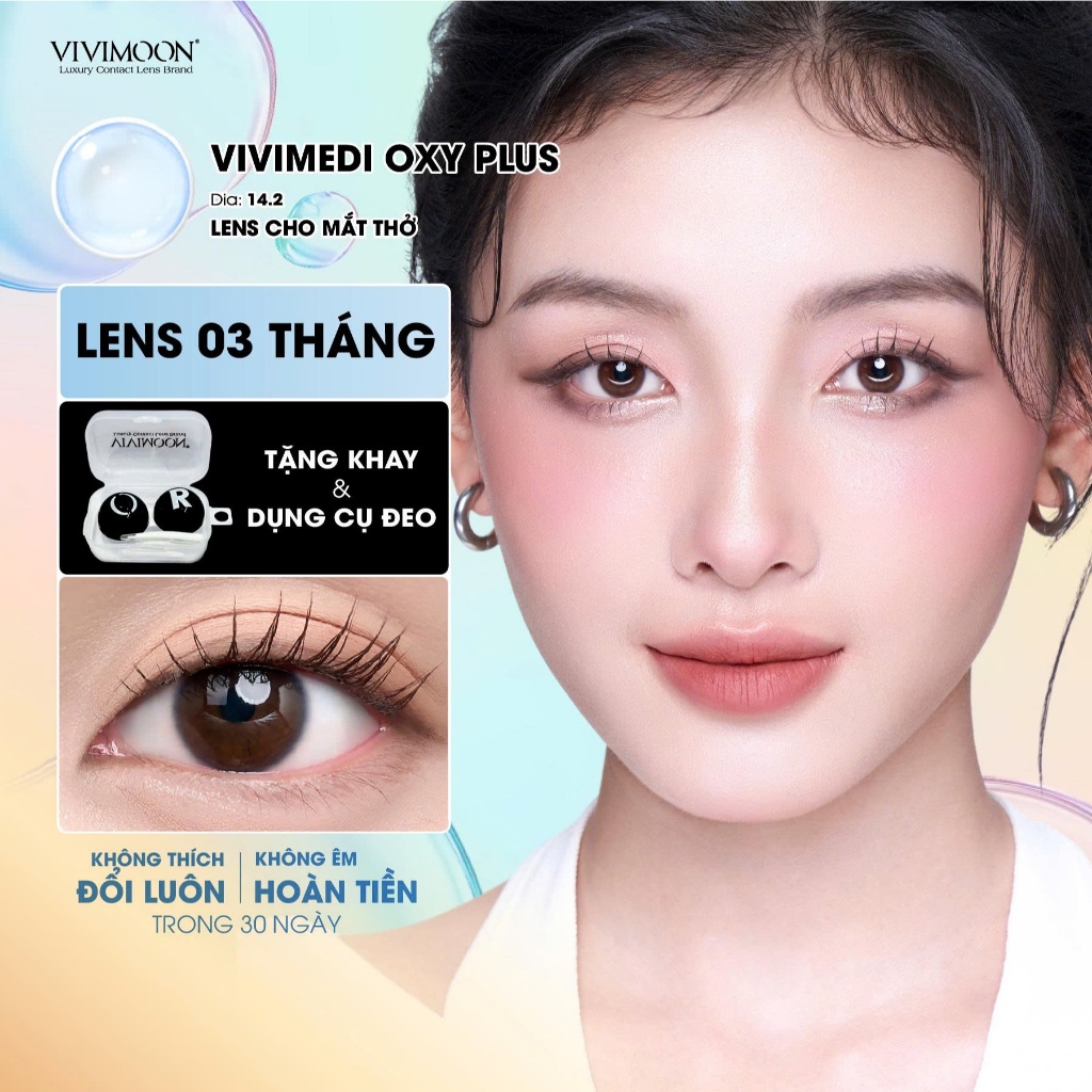 VIVIMOON lens cận trong suốt 3 tháng kính áp tròng cho mắt thở từ 0 - 8 độ
