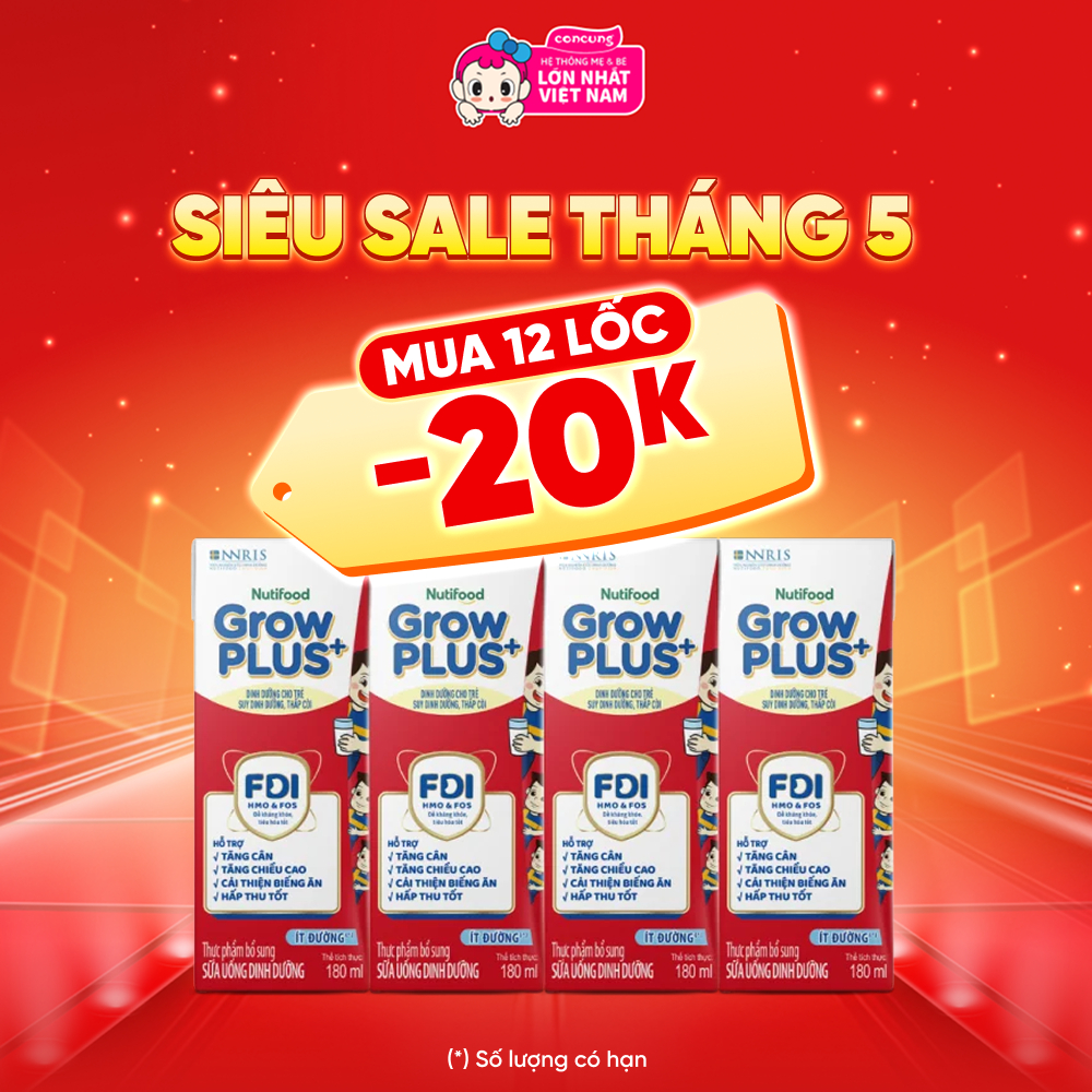 Sữa GrowPLUS+ ít đường 180ml (lốc 4 hộp) (Giao bao bì ngẫu nhiên)