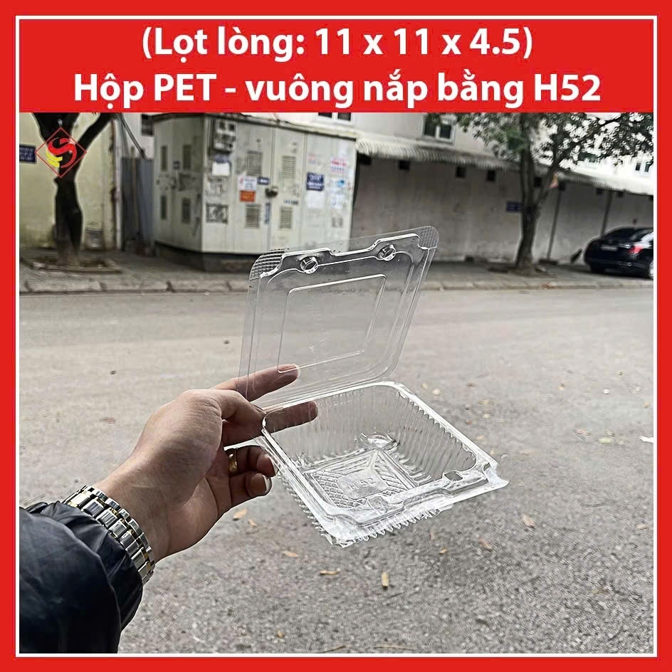( Sỉ bao 2400 cái ) Hộp PET vuông H52 nắp bằng có nút bấm