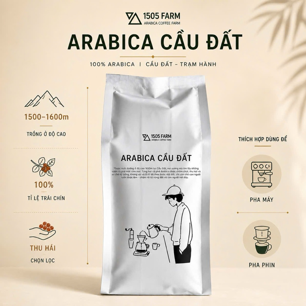 Cà Phê Arabica Cầu Đất Pha Phin, Pha Máy - 1505 Arabica Coffee Farm