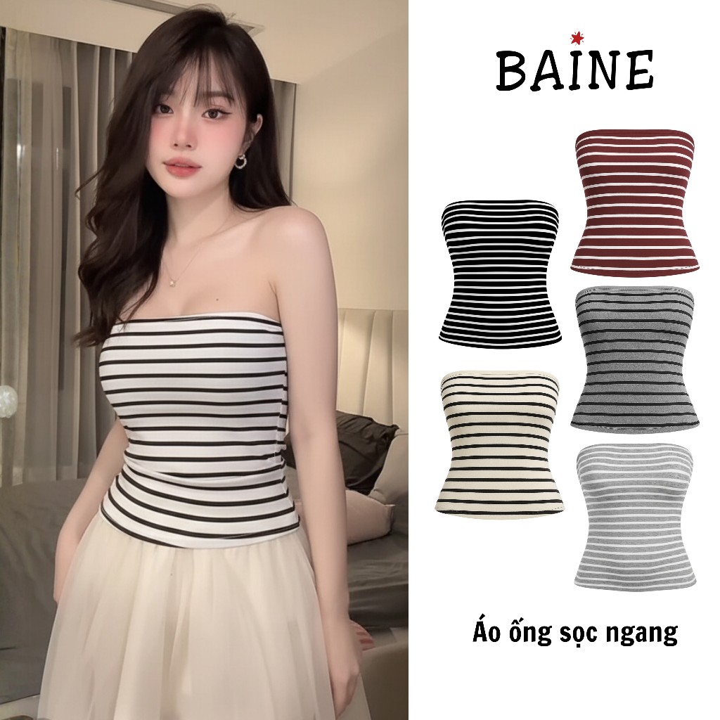 [XẢ HÀNG] Áo ỐNG SỌC NGANG Nhiều Màu BM41, Áo Quây Nữ Chất Thun Cotton Mịn BAINE