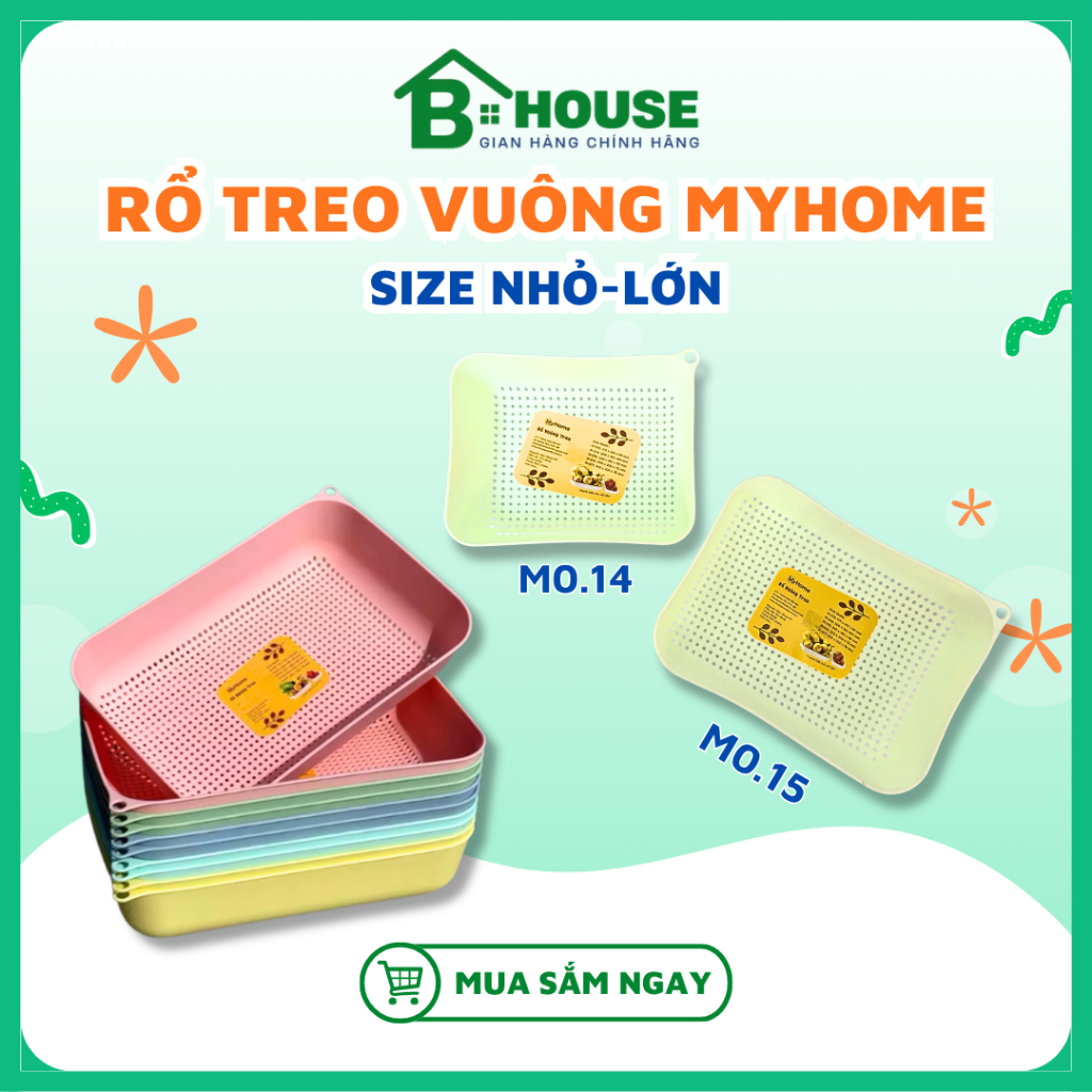 Rổ Chữ Nhật Treo Tường MyHome, Rổ Chữ Nhật Nhiều Kích Thước Màu Pastel, Rổ Chữ nhật Treo MyHome NBA