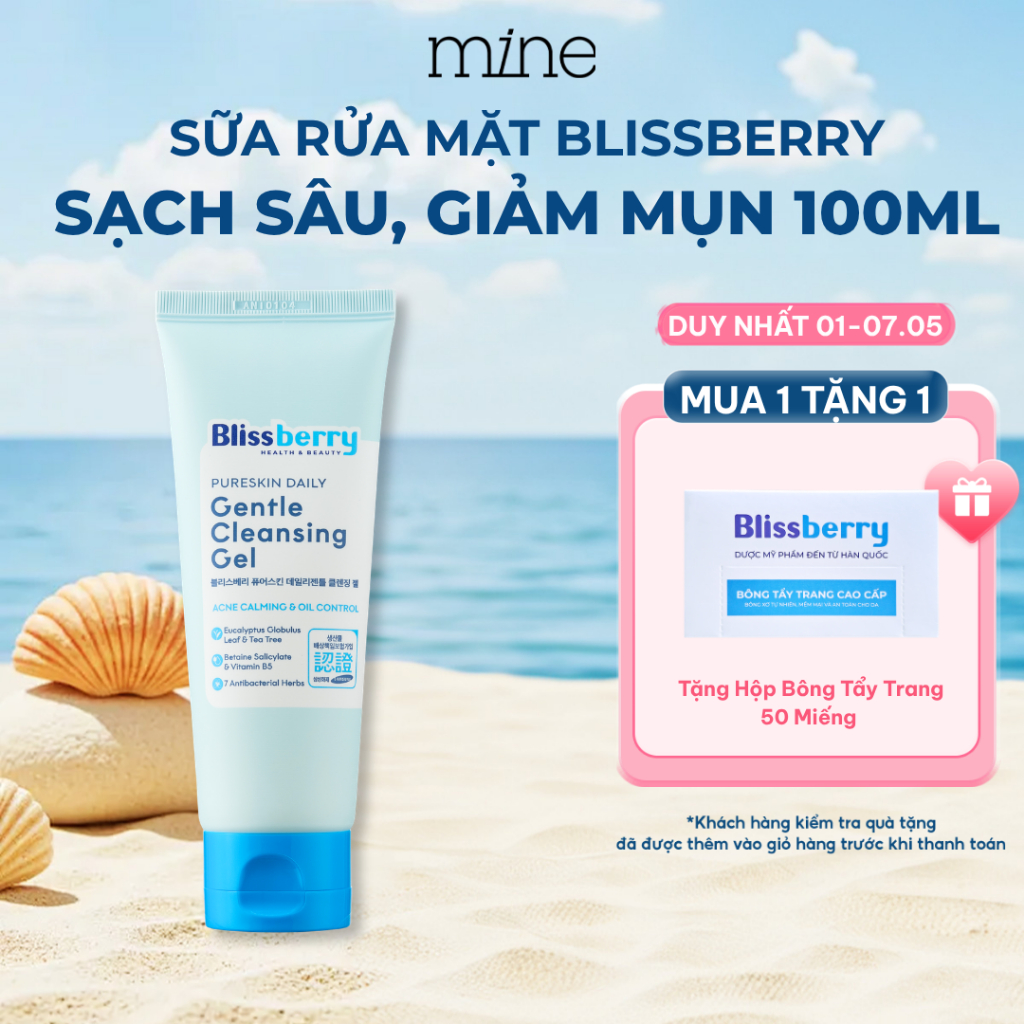 Sữa Rửa Mặt BHA pH 5.5 Dịu Nhẹ Giảm Mụn Kết Hợp B5 Duy Trì Độ Ẩm Blissberry Daily Gentle Cleansing Gel 100ml | BigBuy360 - bigbuy360.vn