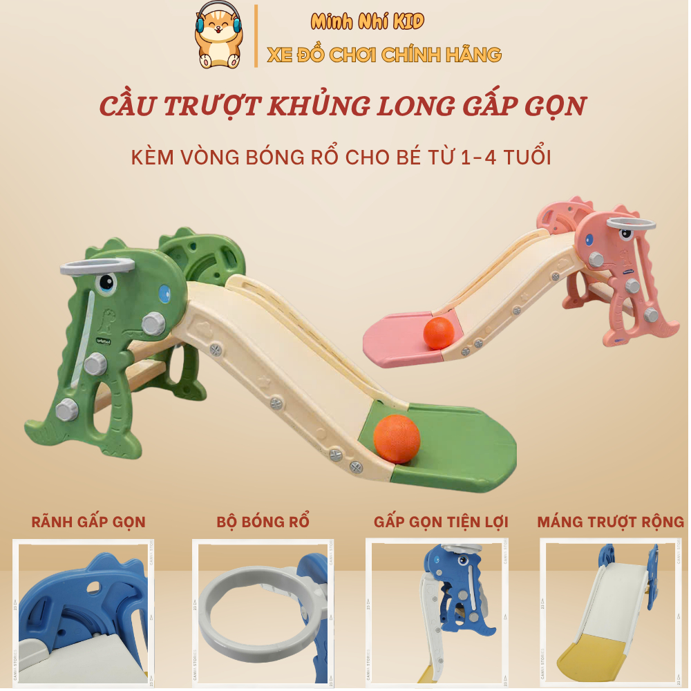 [ Ȟỏa Tốc 2H ] Cầu Trượt Gấp Gọn, Cầu Trượt 3in1 Bập bênh Cho Bé 1-7 Tuổi Thiết Kế Đa Năng Minhnhi.K