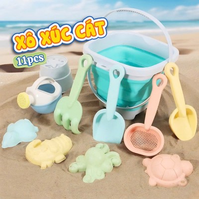 Đồ Chơi Xúc Cát Cho Bé Có Xô Gấp Gọn Kèm Phụ Kiện