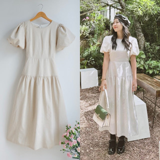 Đầm Linen Tay Phồng Cổ Tròn Thanh Lịch - 𝗢𝗹𝗶𝘃𝗲 𝗗𝗿𝗲𝘀𝘀