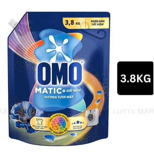 Nước Giặt OMO Matic Giữ Màu Hương Tươi Mát Dành Cho Máy Giặt Cửa Trước Túi 3.8kg