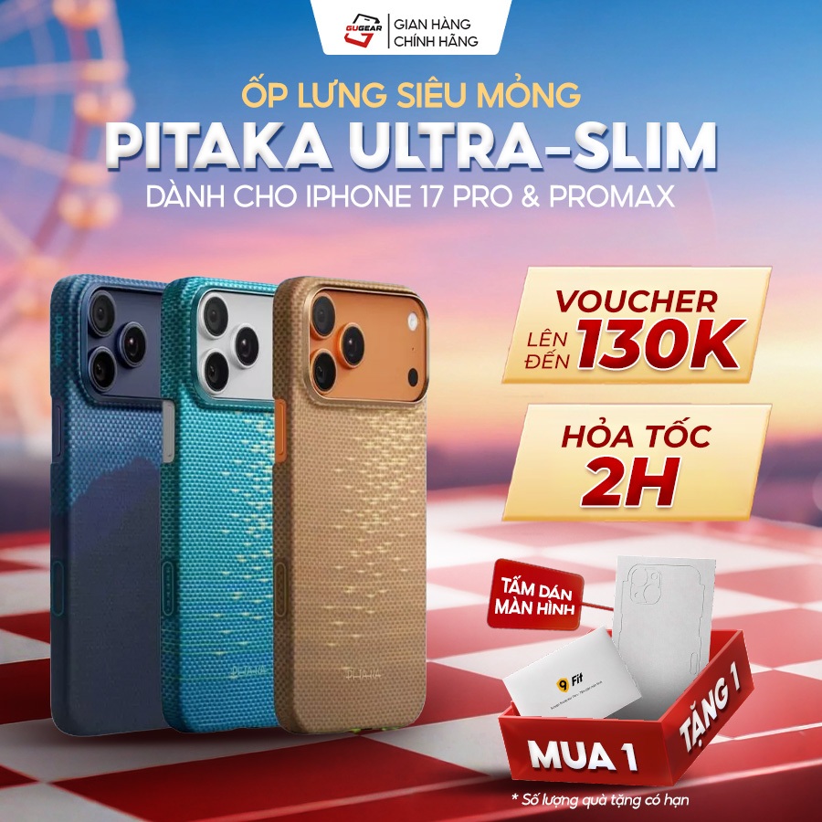 [iPhone 17 Pro/Pro Max] Ốp Lưng PITAKA Ultra-Slim Phiên Bản Glints of Gold & Horizon Mỏng Nhẹ, Cao C