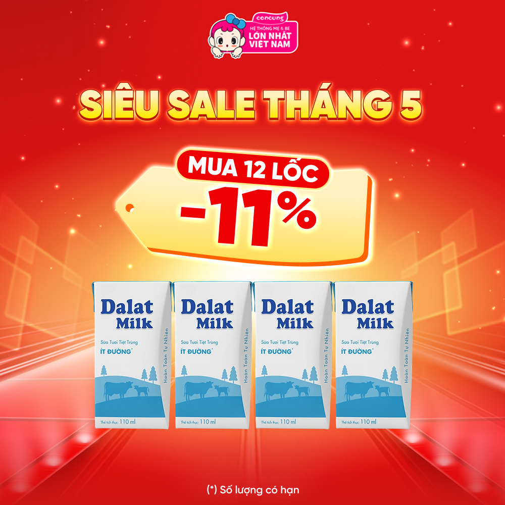 Sữa tươi tiệt trùng Dalat Milk ít đường 110ml (lốc 4 hộp) - Con Cưng