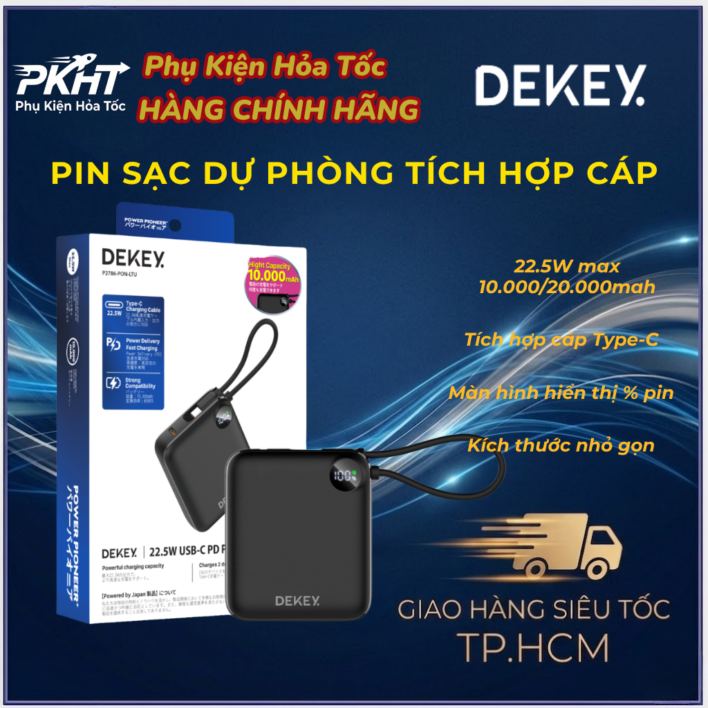 Pin Dự Phòng DEKEY Power Pioneer 10.000 / 20.000mAh 22.5W - Sạc Nhanh Có Cáp Type-C & Màn Hình LED