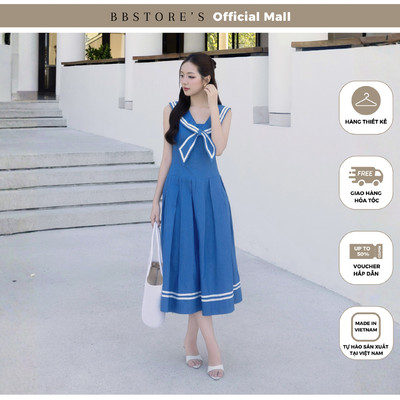 BBSTORE'S Đầm Xòe Dạo Phố Cotton Dài 2 Dây Kèm Choàng Thủy Thủ Rời Dáng Xòe - DAE44A