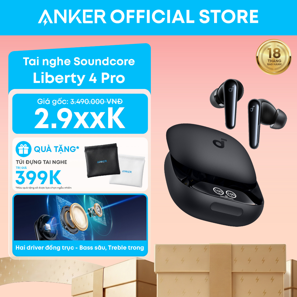soundcore Liberty 4 Pro Tai nghe không dây chống ồn Anker Hi-Fi cấp độ phòng th 6 sound sensors A395