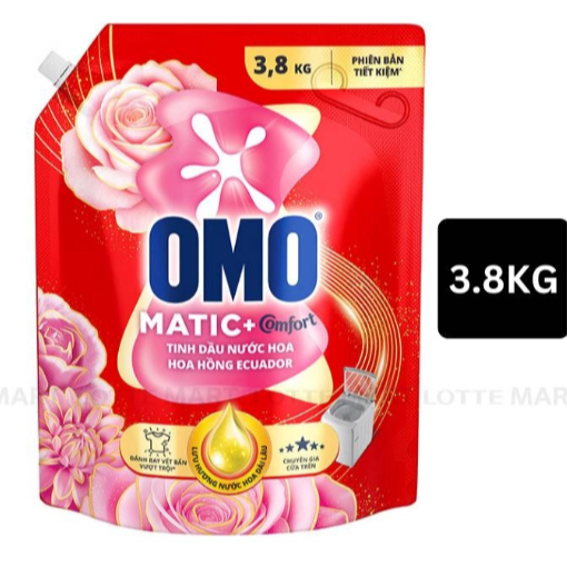Nước Giặt OMO Matic Hương Hoa Hồng Ecuador Dành Cho Máy Giặt Cửa Trên Túi 3.8kg