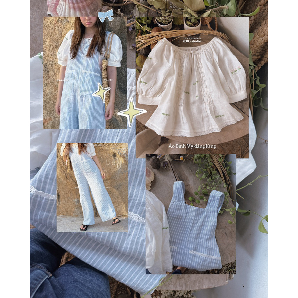 | 0303 studio | yếm quần linen dài - dòng Cào Cào