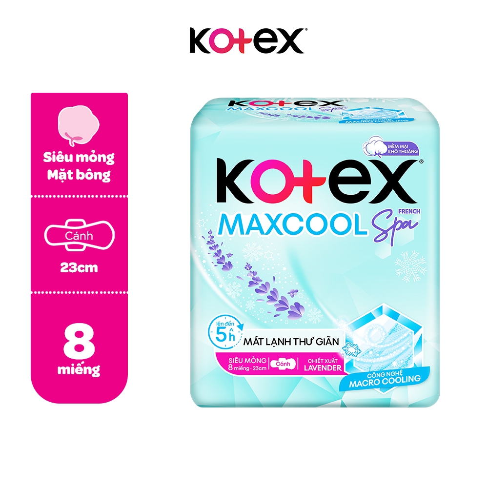 [Gift Kotex] Gói băng vệ sinh Kotex Maxcool French Spa siêu mỏng cánh 23cm (8M/gói)