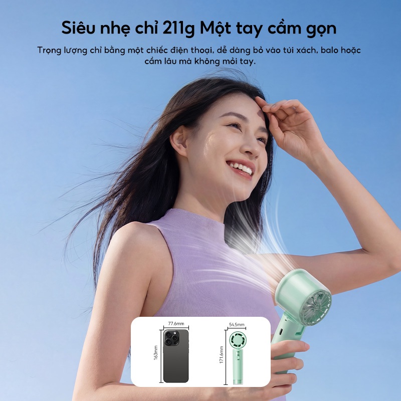 Quạt Cầm Tay Vention 100 Cấp Độ Gió, Pin 3000mAh 8H, Gập 90°, LED Hiển Thị, Tặng kèm dây đeo | BigBuy360 - bigbuy360.vn