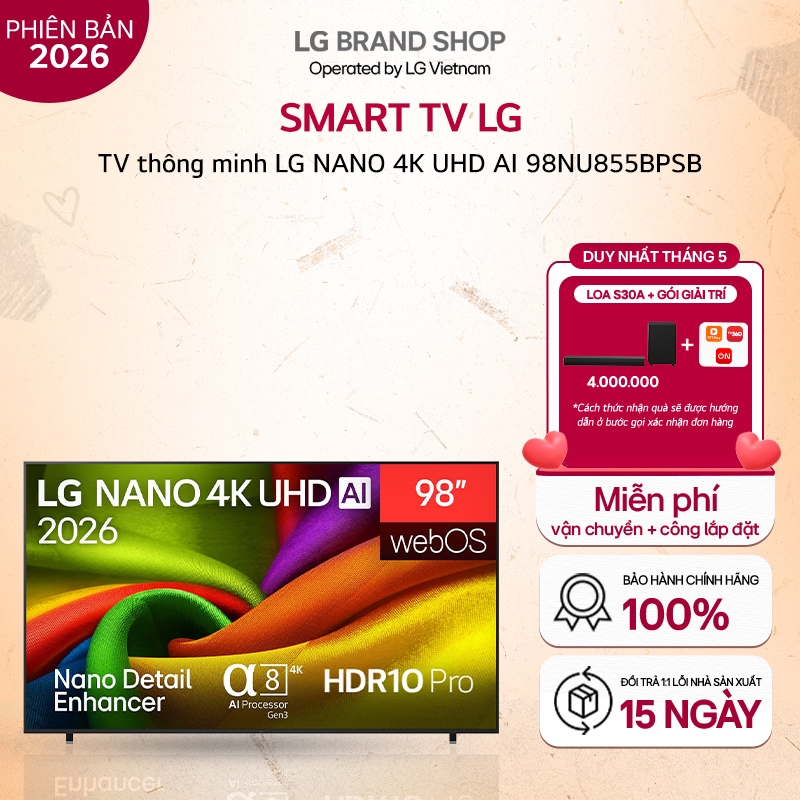 98NU855BPSB.ATVQ - TV LG NANO 4K UHD AI NU85 2026 98 inch