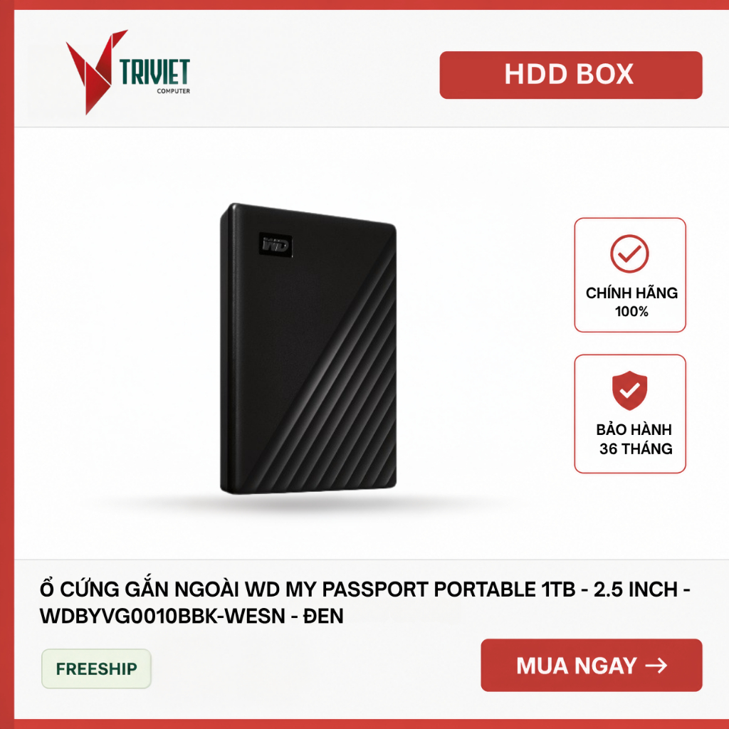 Ổ cứng di động WD My Passport Portable 1TB - 2.5 inch - WDBYVG0010BBK-WESN