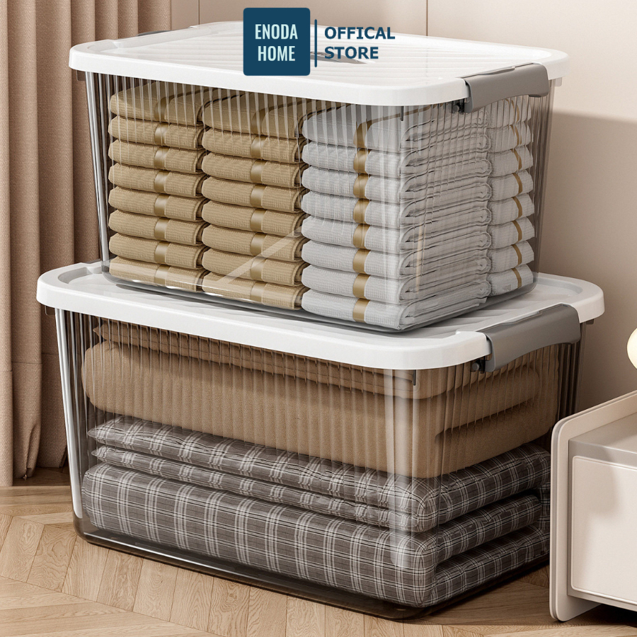 Thùng Nhựa Enoda Home Đựng Đồ Đa Năng Trong Suốt, Hộp Nhựa Để Đồ Có Nắp Cài Chắc Chắn Q100