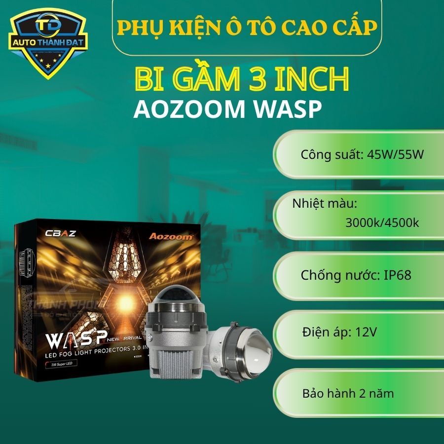 Đèn Bi Gầm LED Aozoom Wasp Fog Light 3.0inch, nhiệt màu 3000K/4500K chống nước IP68 - Bảo Hành 2 năm