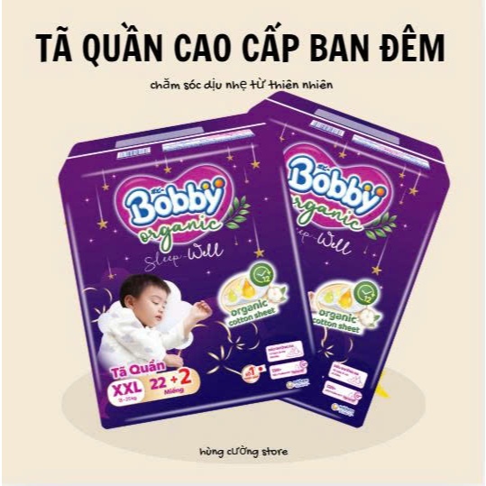 Tã Quần Bobby Organic Sleepwell - Tã Quần Bobby Ban Đêm Chứa Sợi Cotton Tự Nhiên