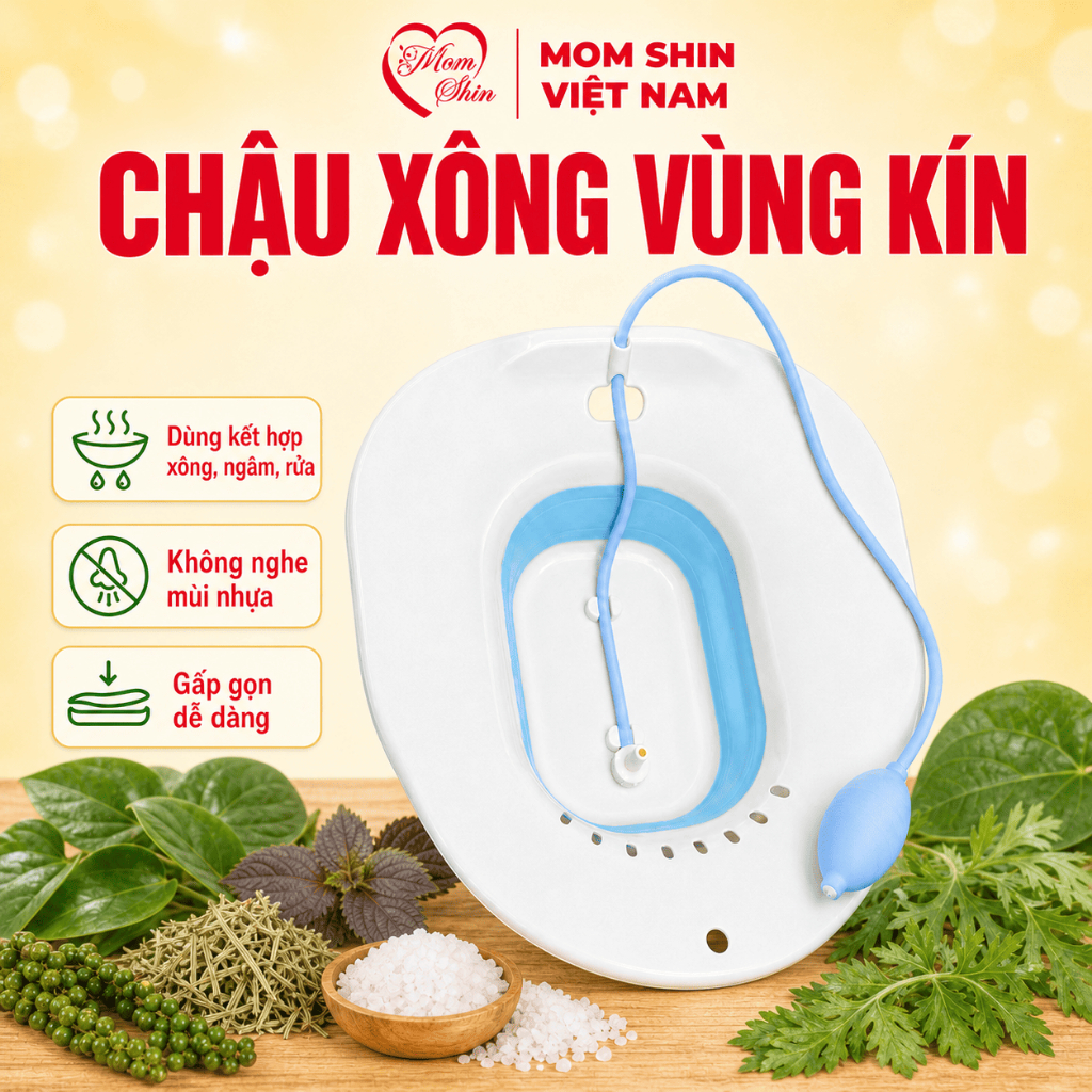 Chậu xông vùng kín MOM SHIN, hỗ trợ ngâm mông, xông phụ khoa, có kèm vòi, gấp gọn