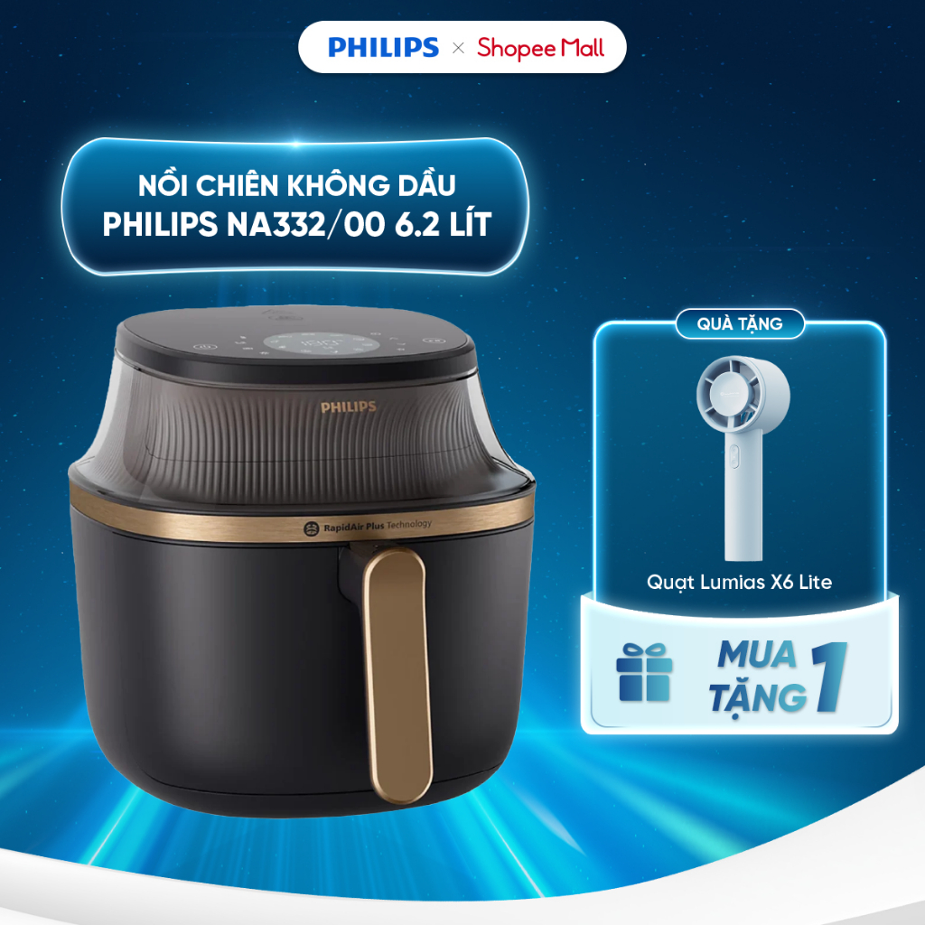 Nồi chiên không dầu Philips NA332/00 6.2 lít - Công suất 1700W - Cửa sổ kính
