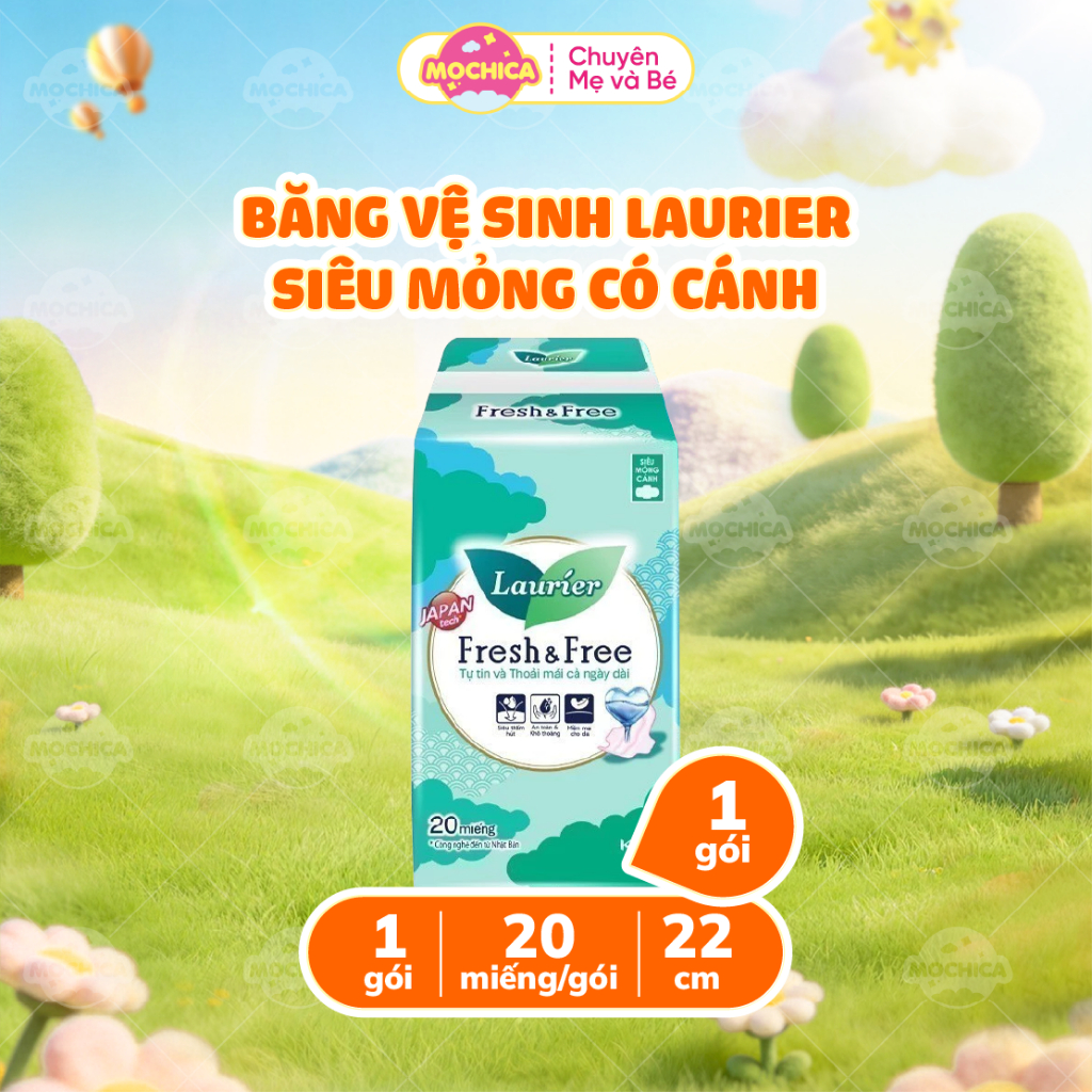 Băng Vệ Sinh Laurier Siêu Mỏng Cánh Không Mùi 20 Miếng - Mochica