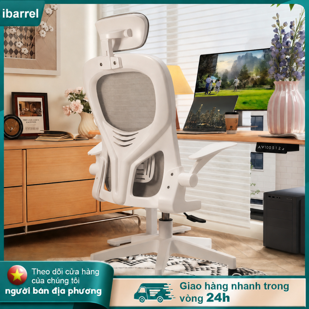 Ghế văn phòng công thái học Tựa lưng lưới thoáng khí Giảm đau lưng và Tựa đầu điều chỉnh được