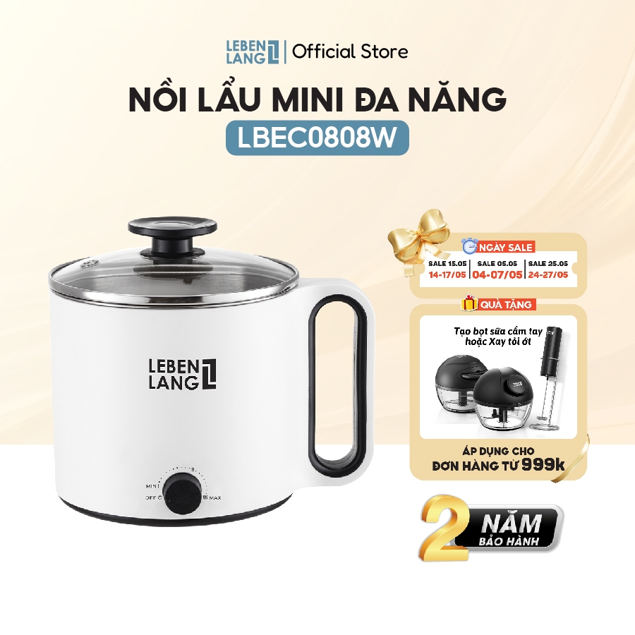 Nồi lẩu điện mini đa năng Lebenlang LBEC0808 1500ml, 900W, bảo hành 2 năm - hàng chính hãng