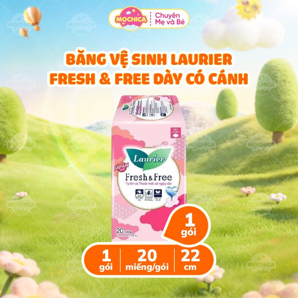 Băng vệ sinh Laurier Fresh & Free Dày Có Cánh 20M-Mochica