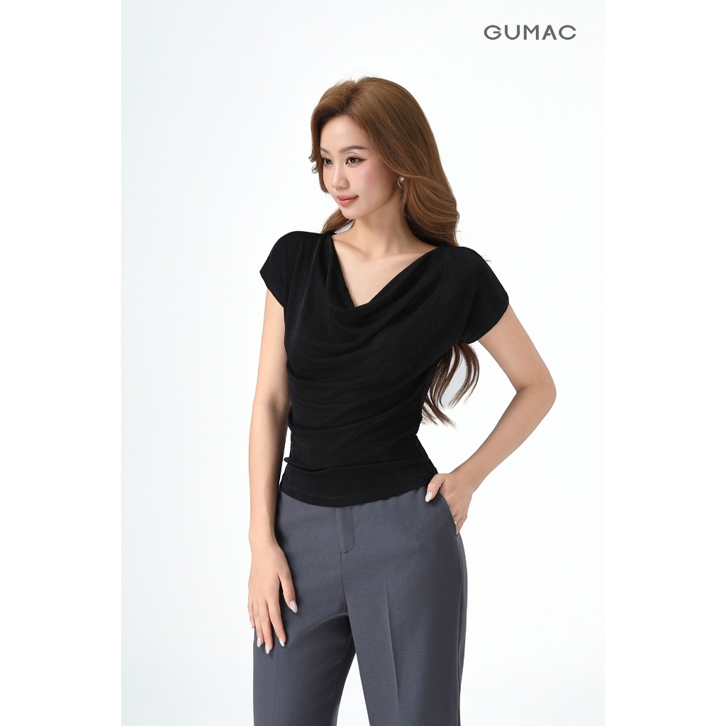 Áo Thun Cổ Đổ GUMAC Áo Thun Kiểu Sang Trọng Áo Đi Tiệc Vải Thun Ánh Nhung Co Giãn Tôn Dáng ATE01031 | BigBuy360 - bigbuy360.vn
